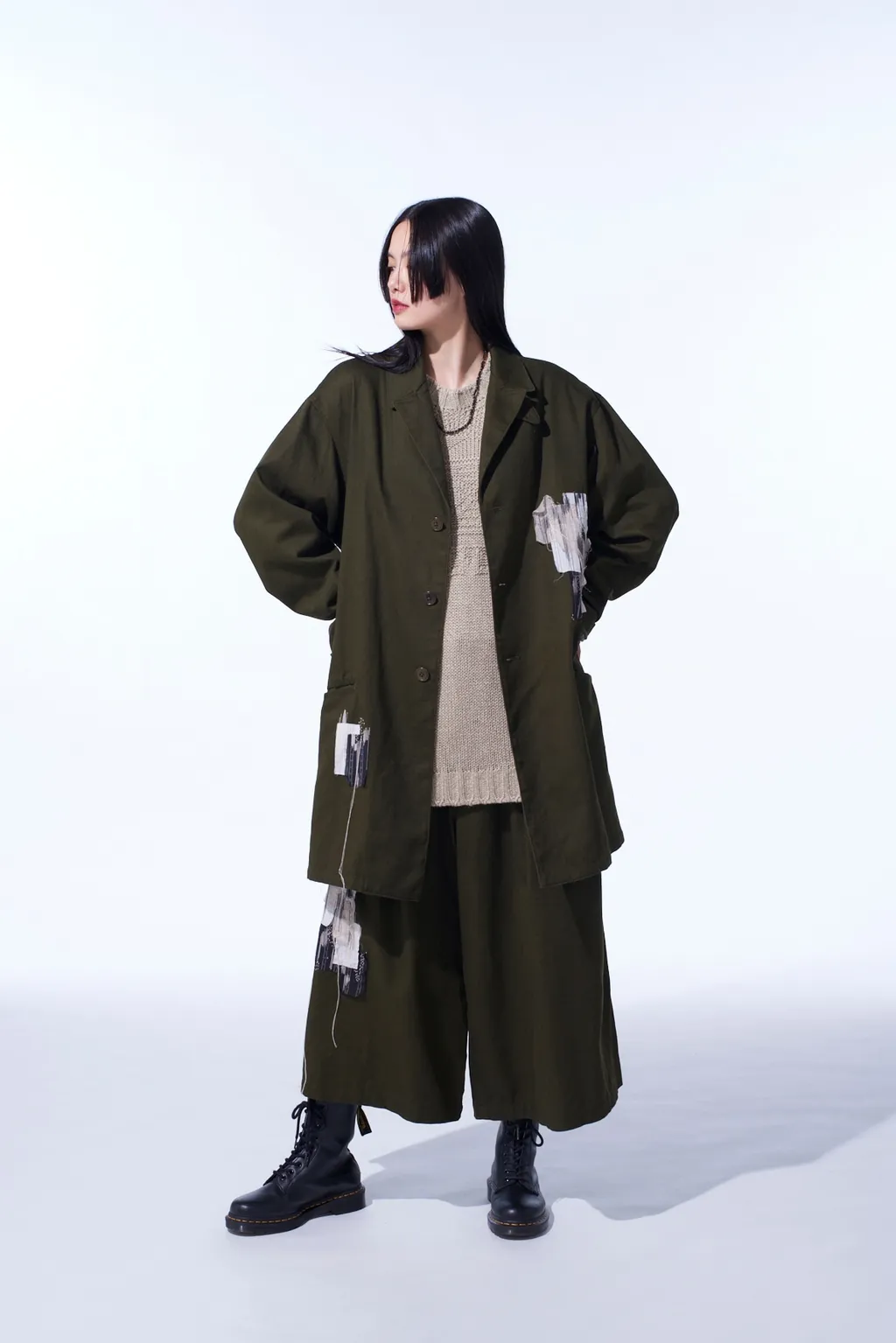 Cotton Drill Applique Long Jacket Boro