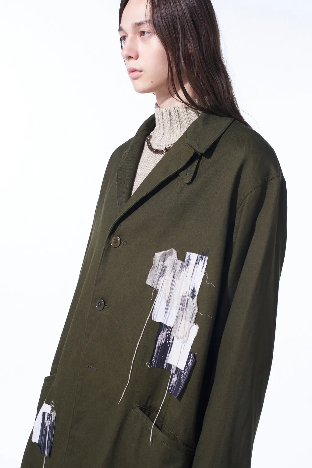 Cotton Drill Applique Long Jacket Boro