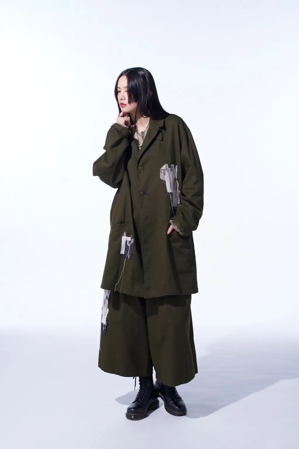 Cotton Drill Applique Long Jacket Boro