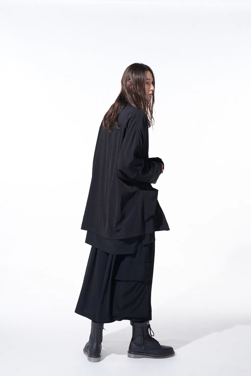 Crepe De Chine Cropped Wide Pants With Gusseted Flap Pocket