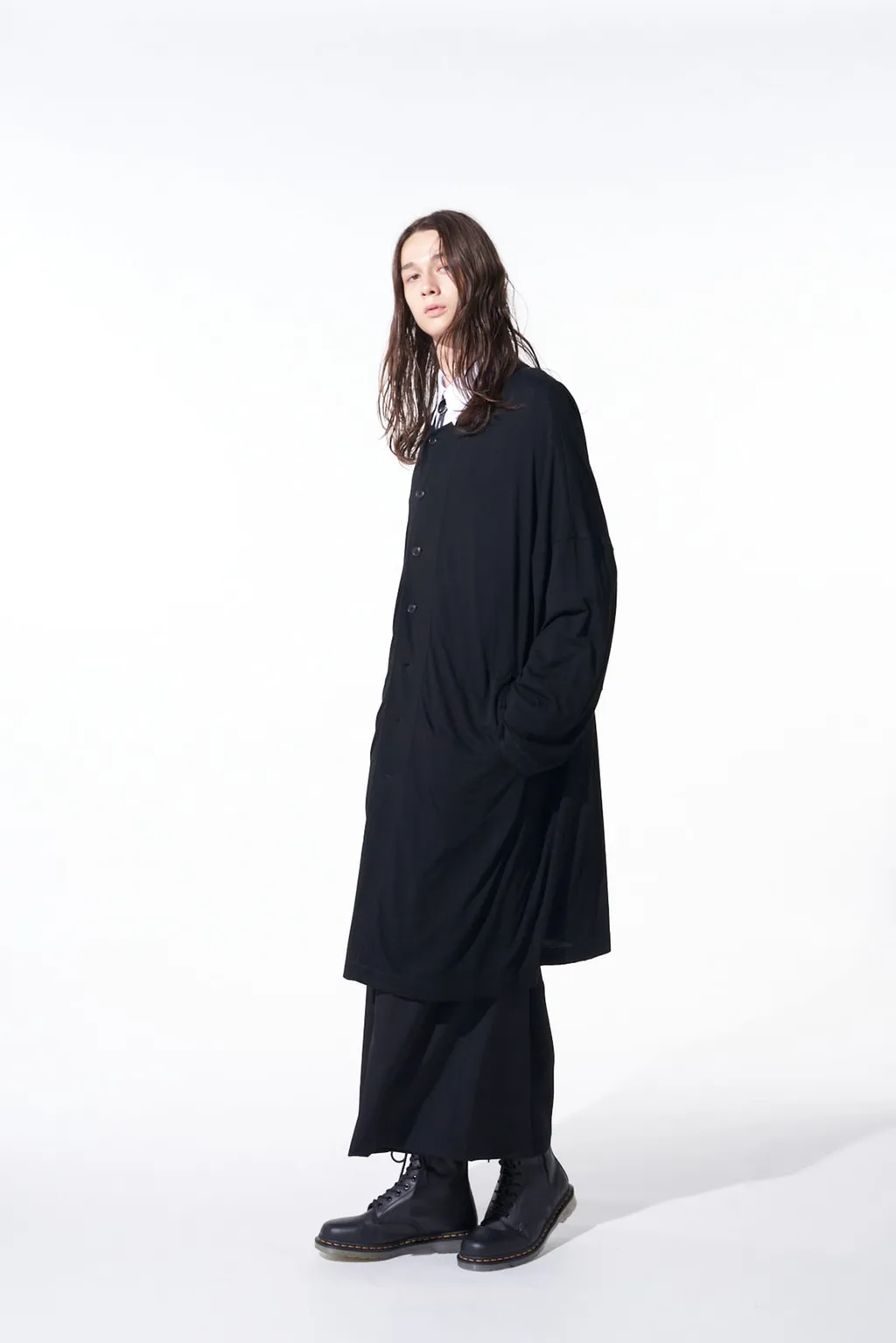 Rayon Jersey Collarless Long Cardigan