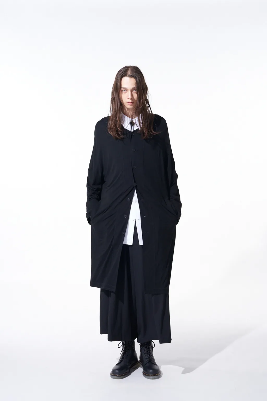 Rayon Jersey Collarless Long Cardigan