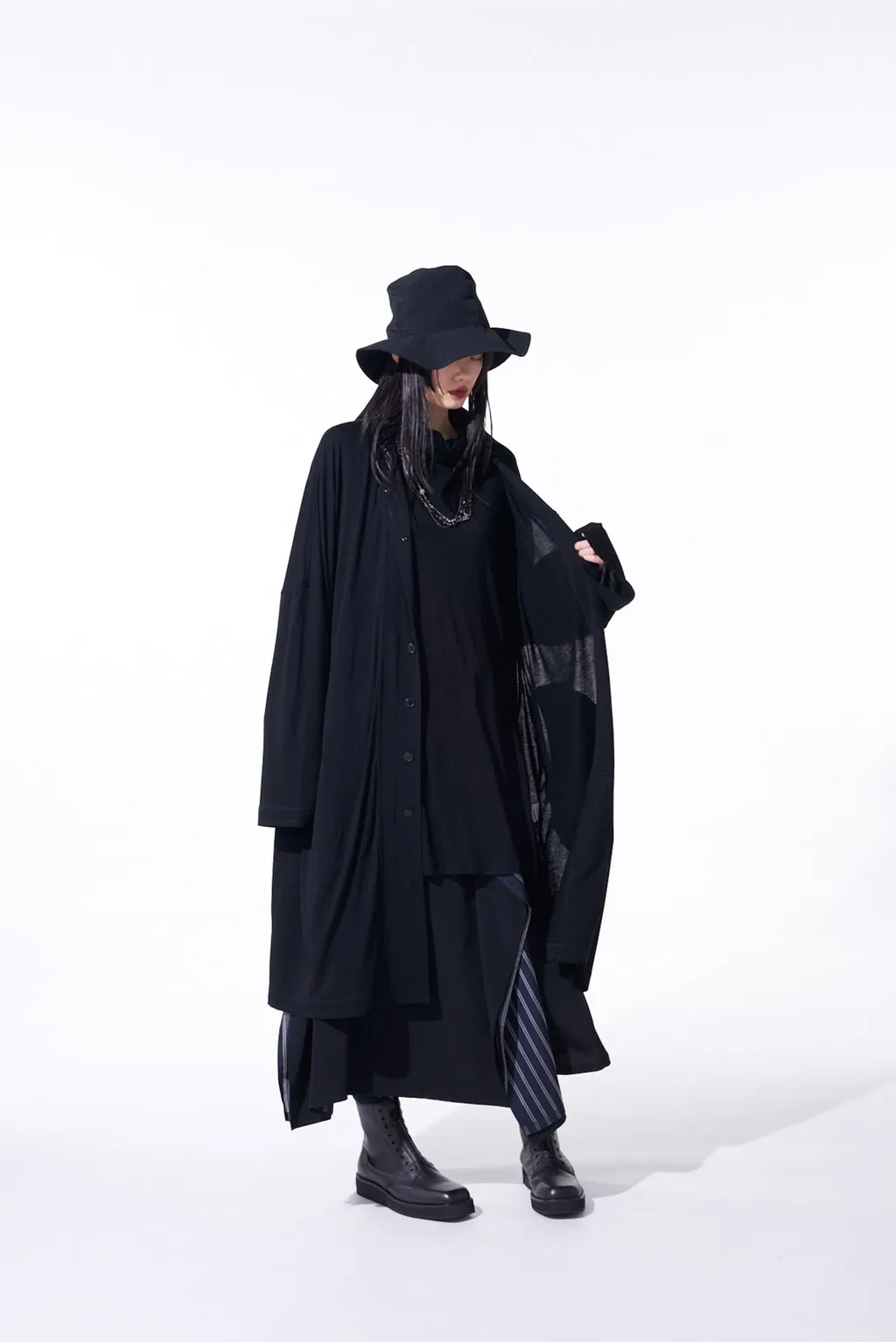 Rayon Jersey Collarless Long Cardigan