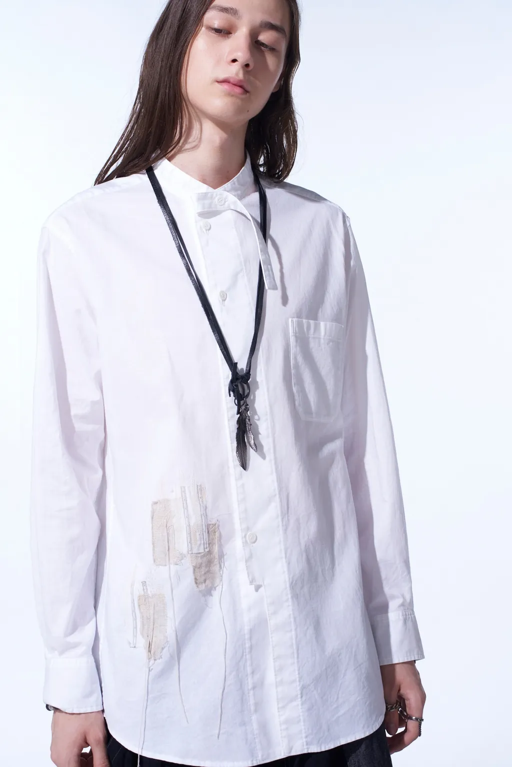 Cotton Twill Applique Stand Collar Shirt Boro