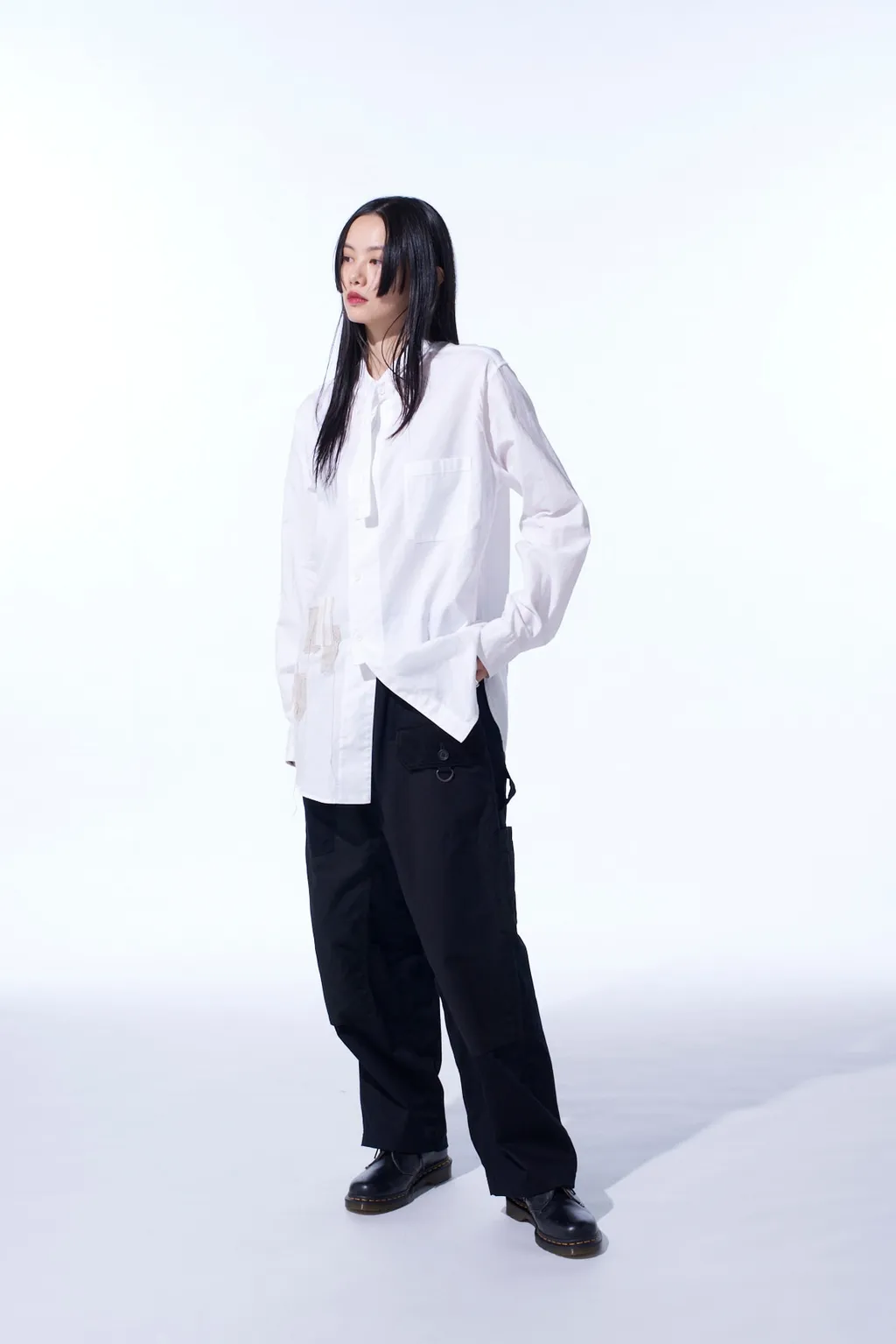 Cotton Twill Applique Stand Collar Shirt Boro