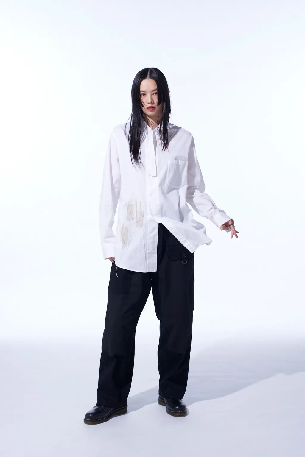 Cotton Twill Applique Stand Collar Shirt Boro