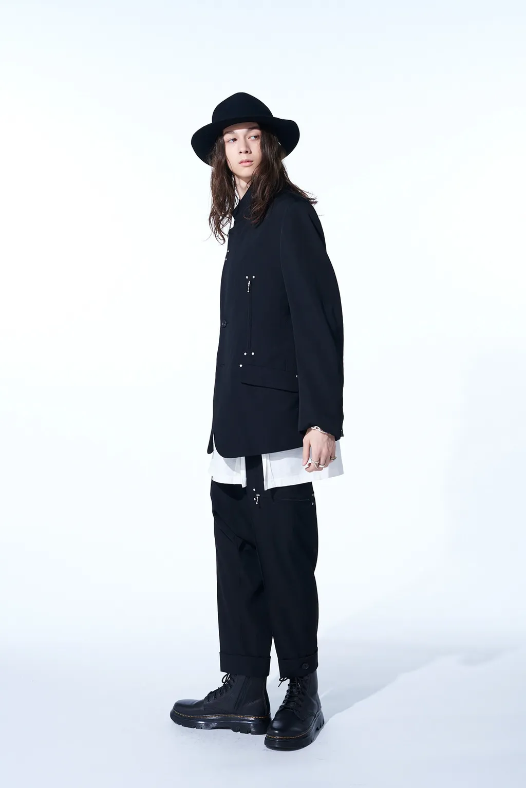 Washer Finished Wool Gabardine Studs Slim Sarouel Pants