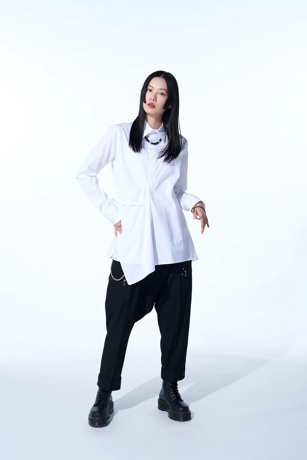 Washer Finished Wool Gabardine Studs Slim Sarouel Pants