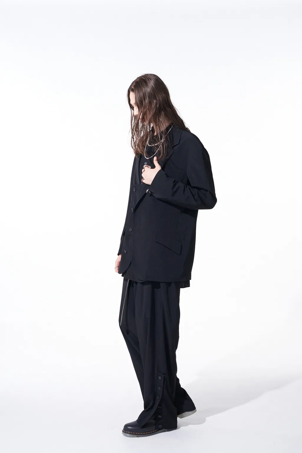 Crepe De Chine Button-Slit Pants