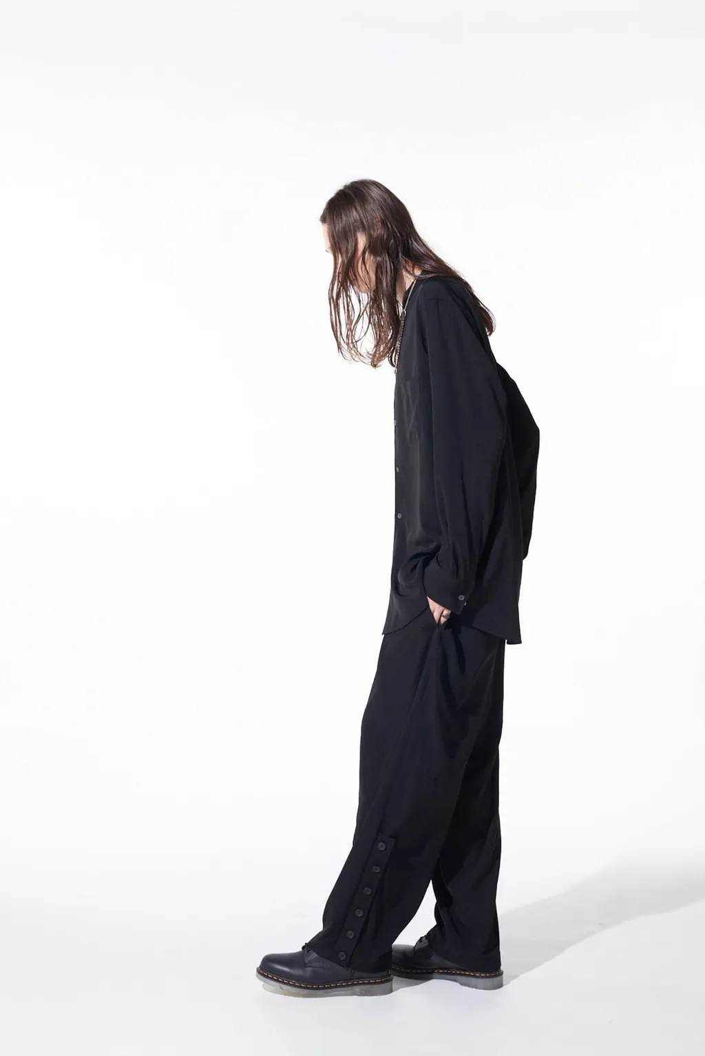 Crepe De Chine Button-Slit Pants