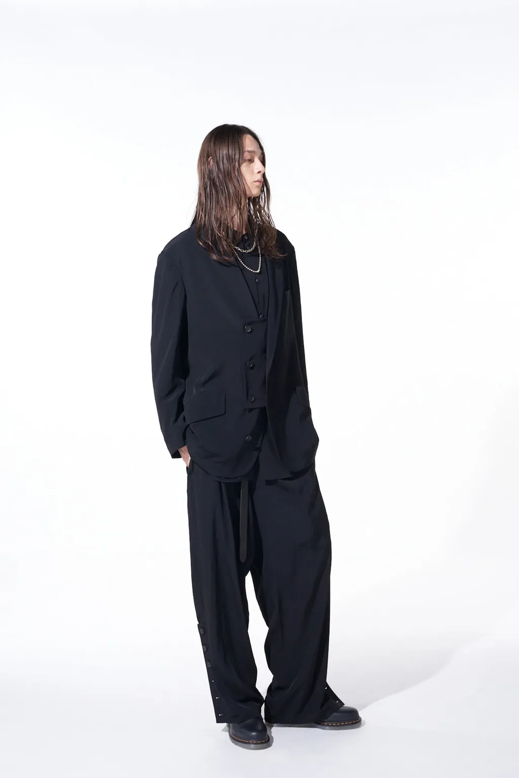 Crepe De Chine Button-Slit Pants