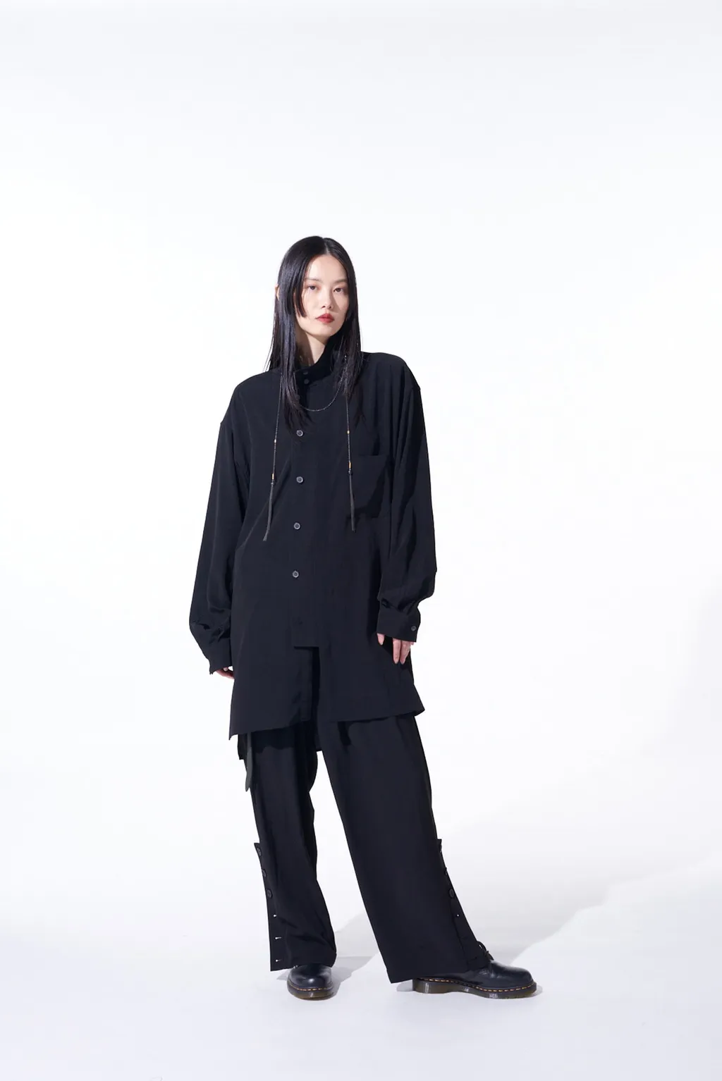 Crepe De Chine Button-Slit Pants