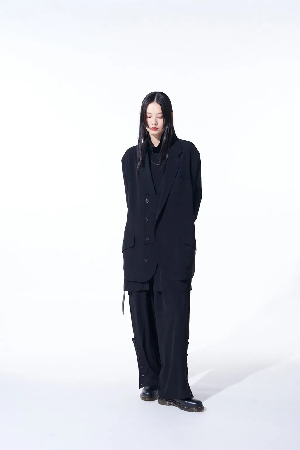 Crepe De Chine Button-Slit Pants