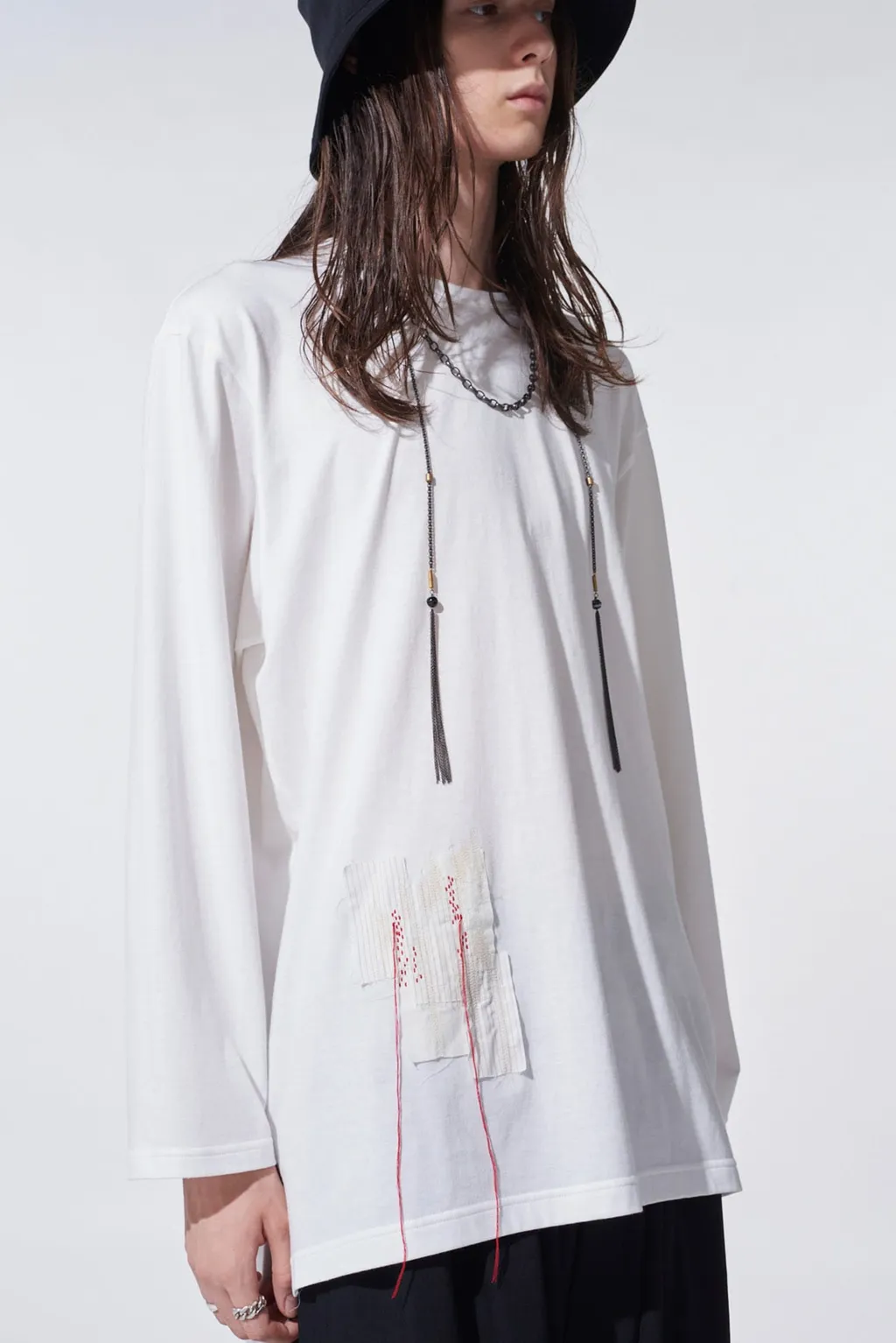 Soft Jersey Applique Side Slit Long-Sleeved T-Shirt Boro