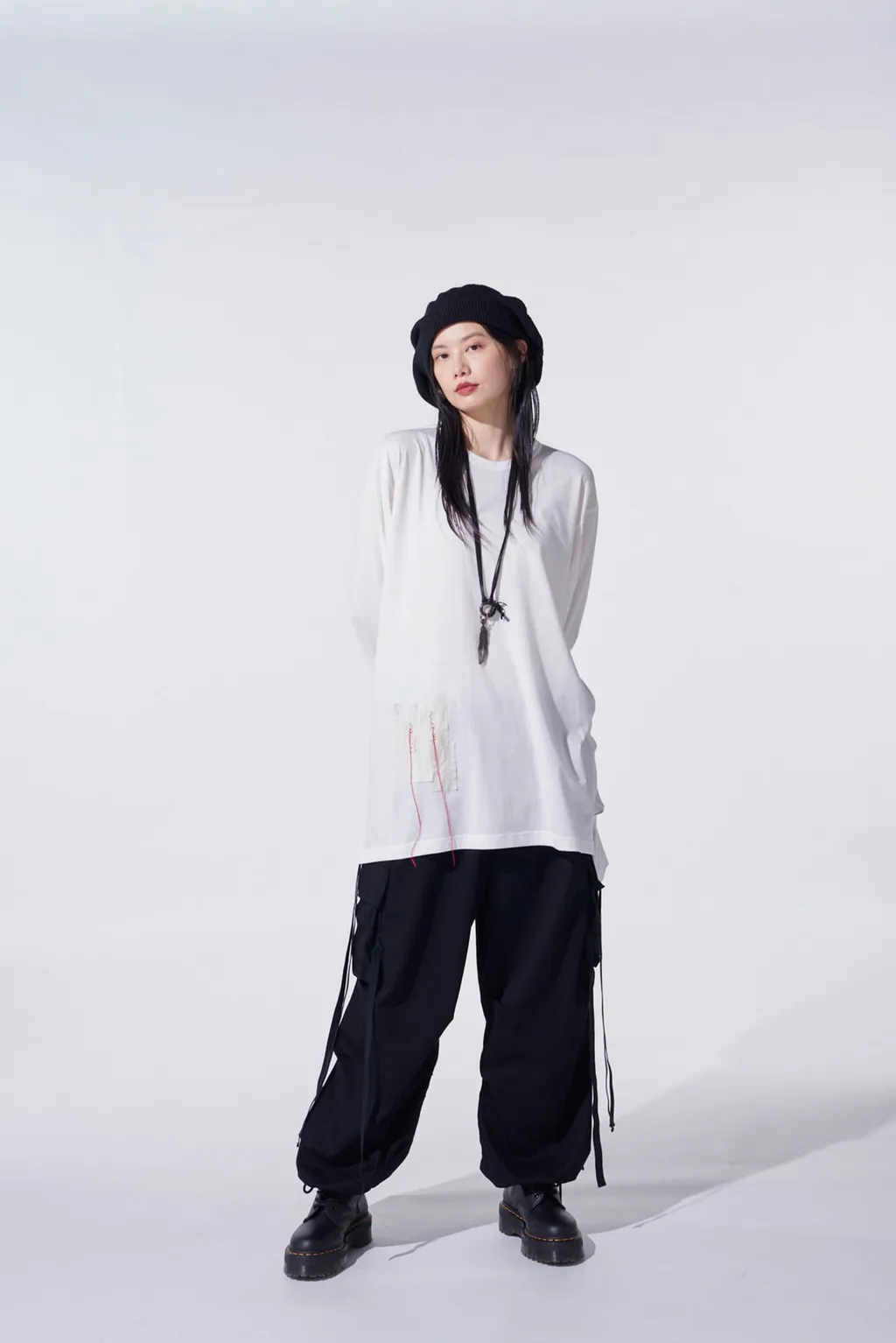 Soft Jersey Applique Side Slit Long-Sleeved T-Shirt Boro