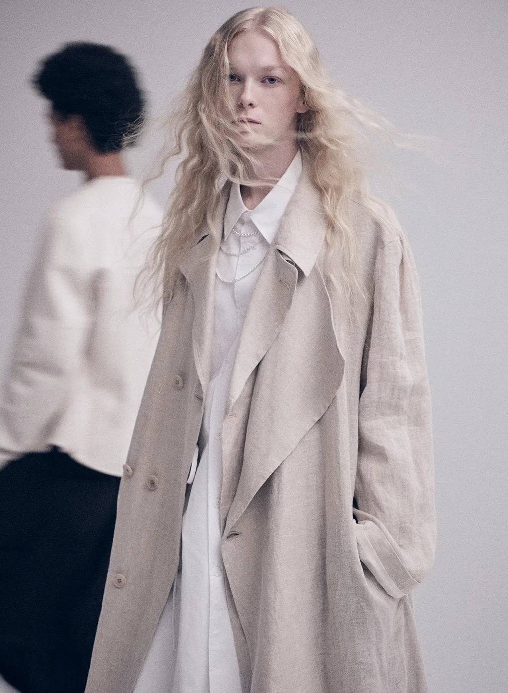 Linen Gauze Double-Breasted Coat With Double-Tailored Left Front