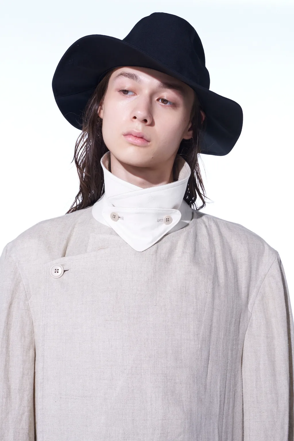 Linen Gauze Double-Breasted Coat With Double-Tailored Left Front