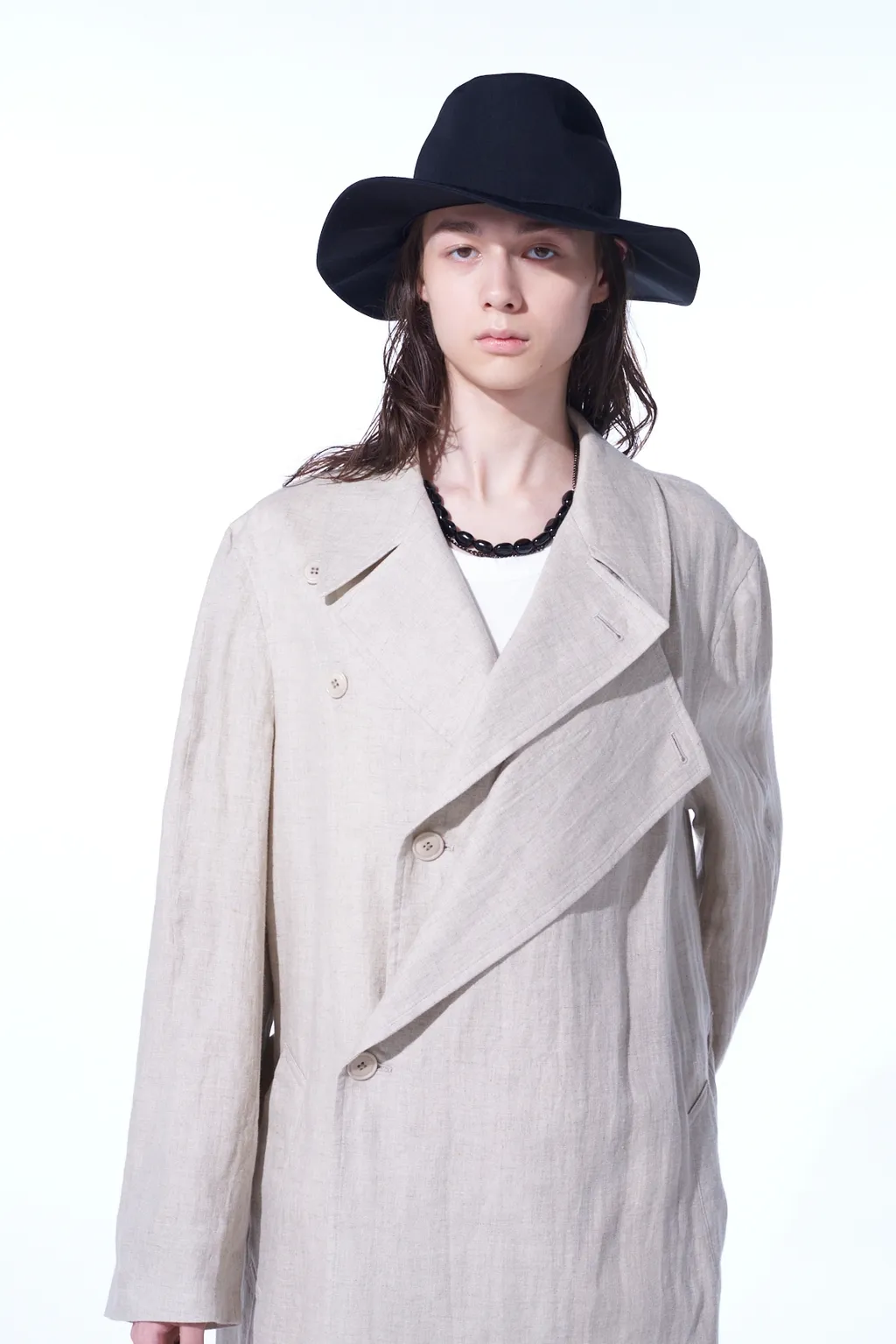 Linen Gauze Double-Breasted Coat With Double-Tailored Left Front