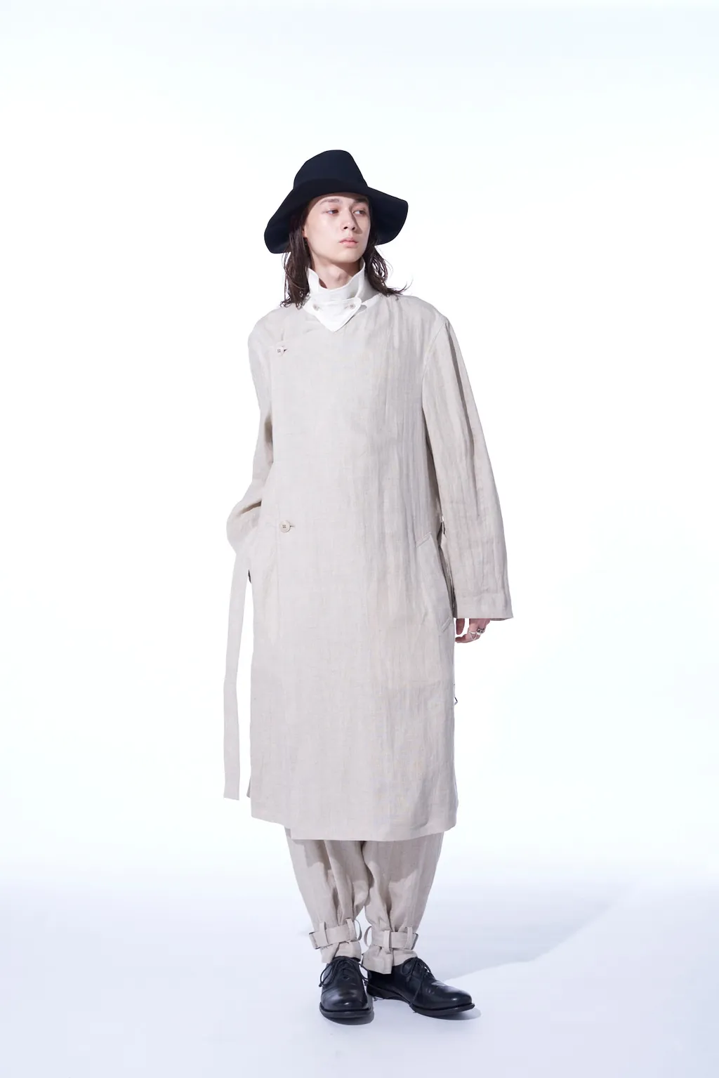 Linen Gauze Double-Breasted Coat With Double-Tailored Left Front