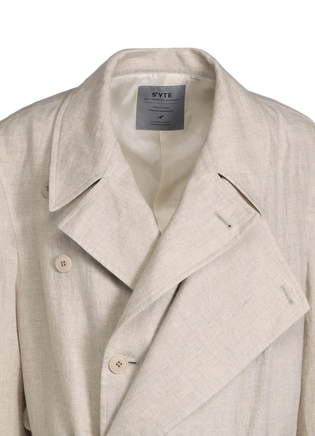 Linen Gauze Double-Breasted Coat With Double-Tailored Left Front