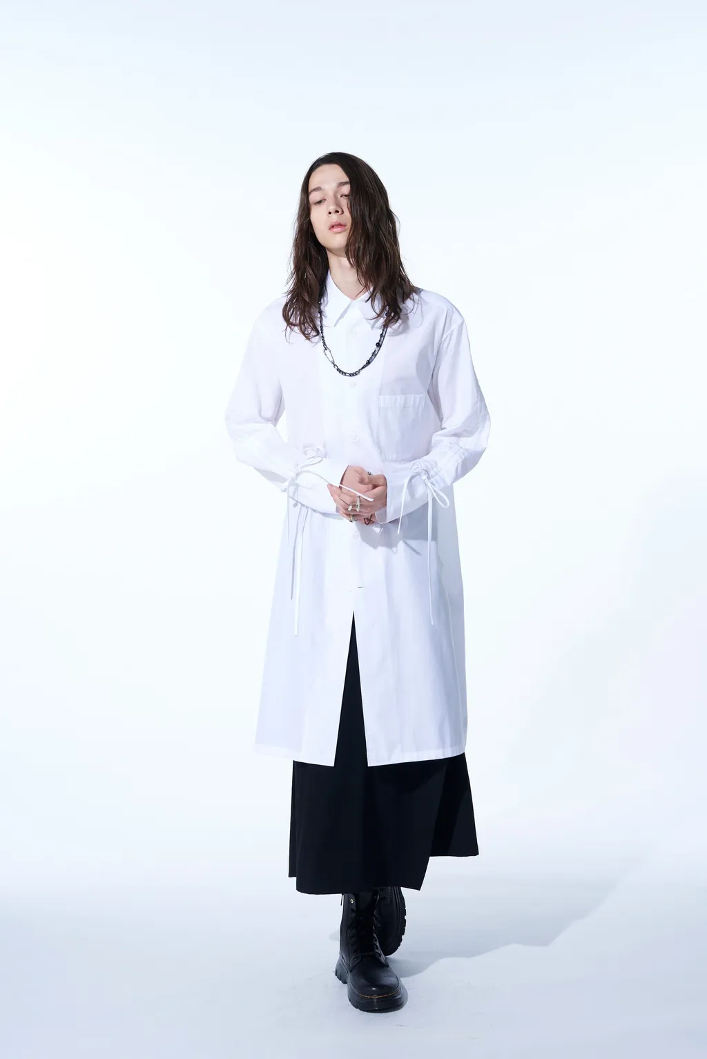 Cotton Broad Cloth Oversized Long Shirt With Gathered Strings