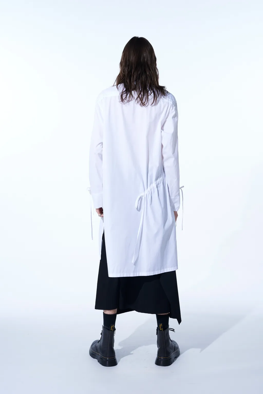 Cotton Broad Cloth Oversized Long Shirt With Gathered Strings