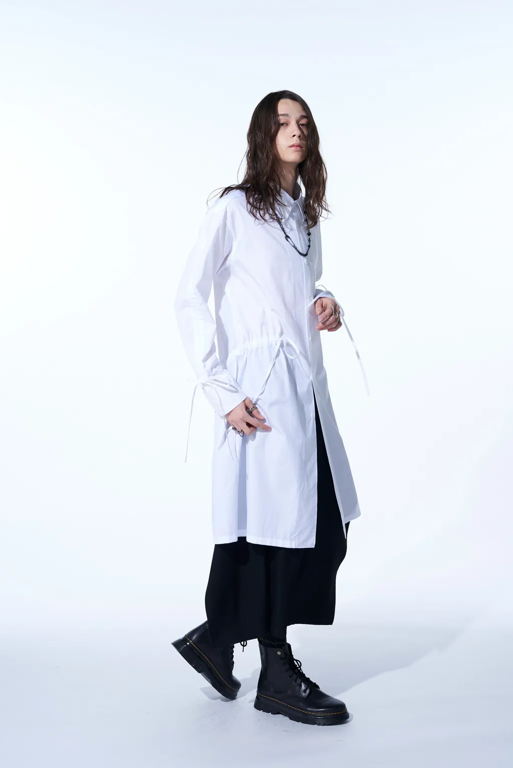 Cotton Broad Cloth Oversized Long Shirt With Gathered Strings