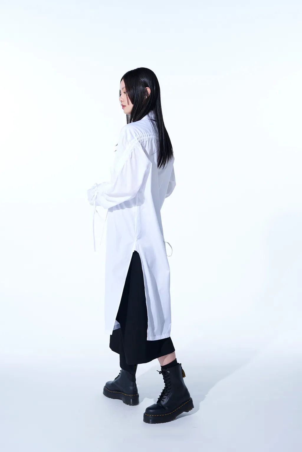 Cotton Broad Cloth Oversized Long Shirt With Gathered Strings