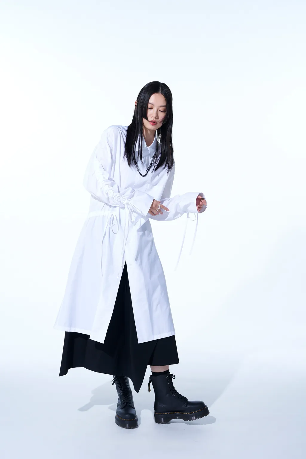 Cotton Broad Cloth Oversized Long Shirt With Gathered Strings