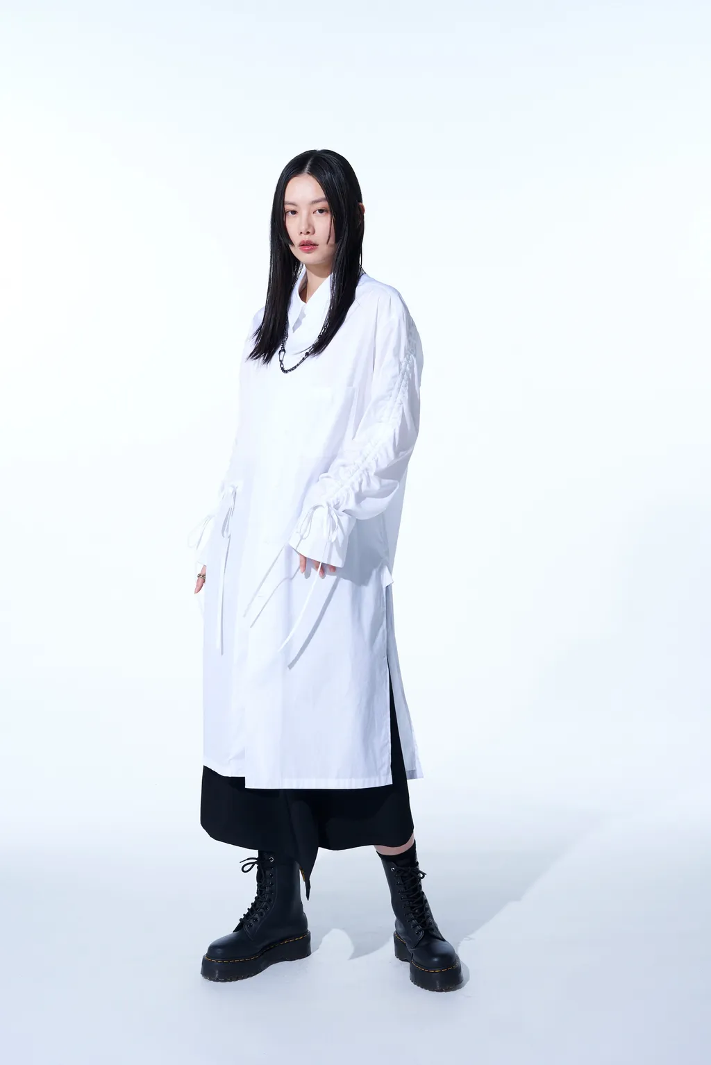 Cotton Broad Cloth Oversized Long Shirt With Gathered Strings