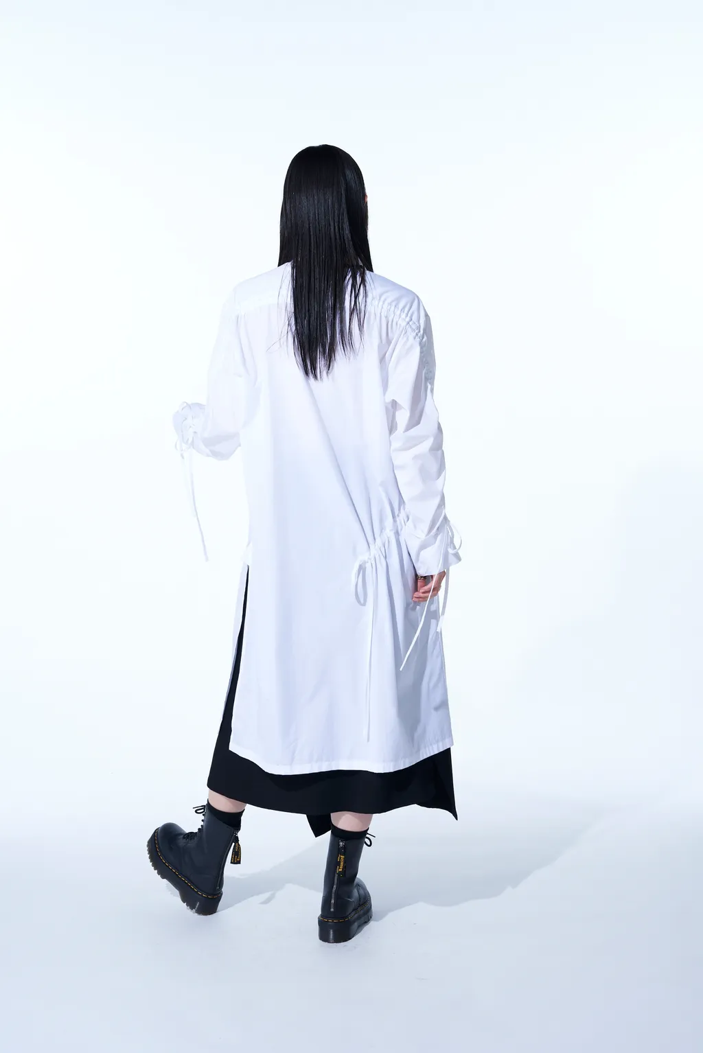 Cotton Broad Cloth Oversized Long Shirt With Gathered Strings
