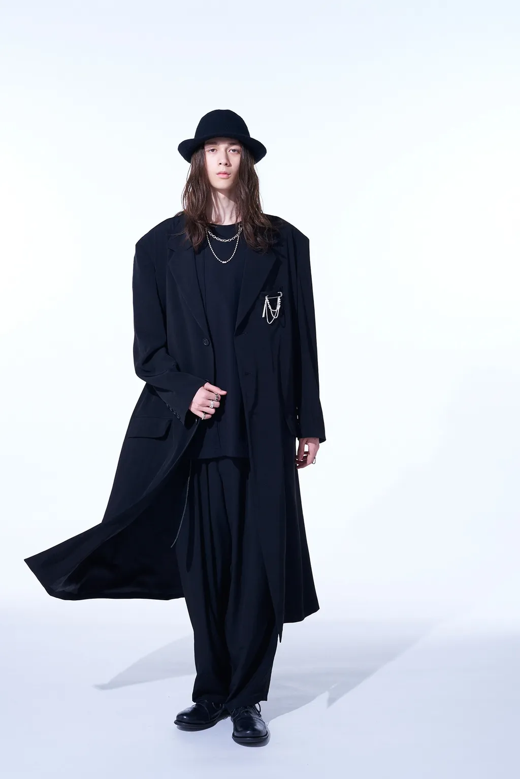 Crepe De Chine Oversized Notched Lapel Long Jacket