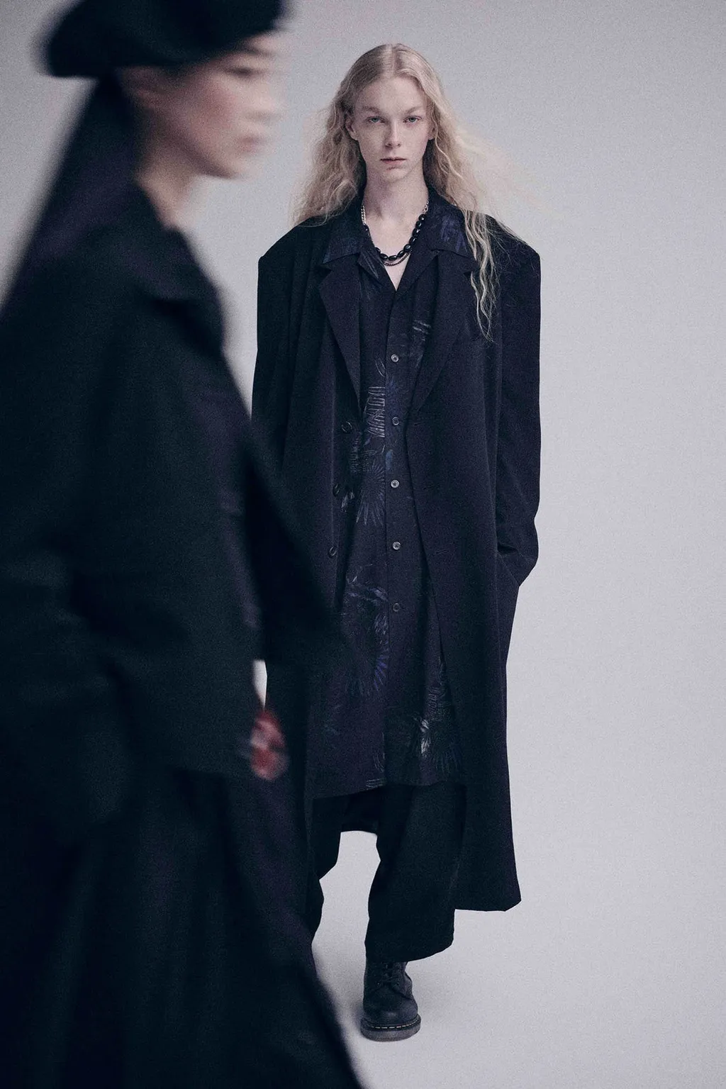 Crepe De Chine Oversized Notched Lapel Long Jacket