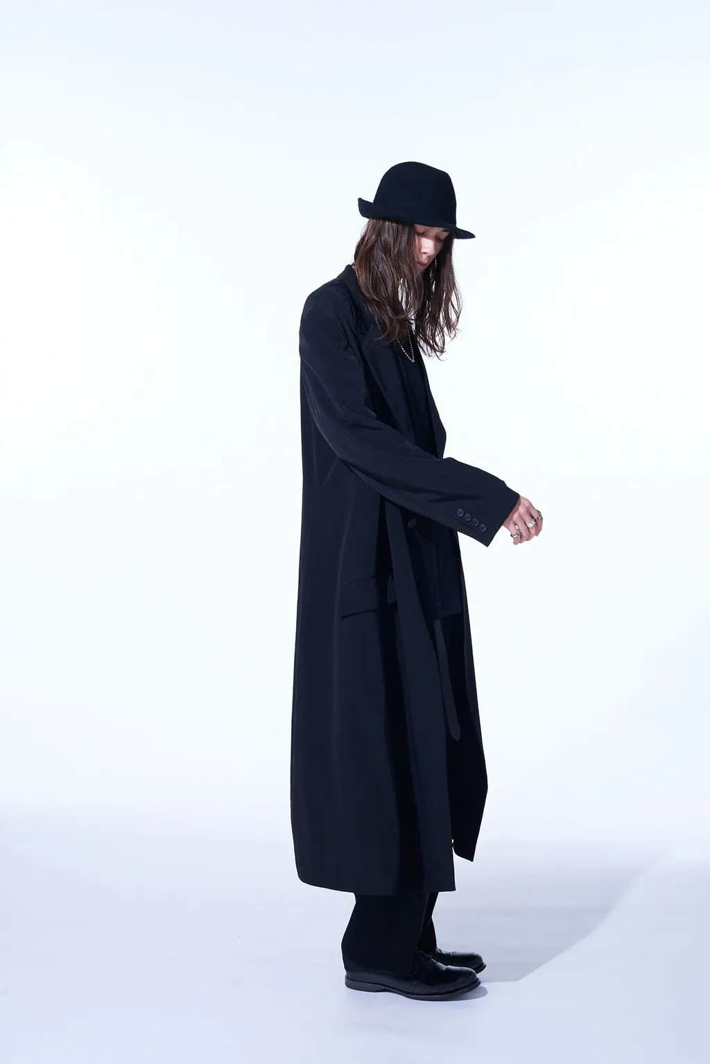 Crepe De Chine Oversized Notched Lapel Long Jacket
