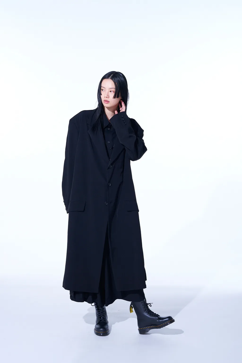 Crepe De Chine Oversized Notched Lapel Long Jacket