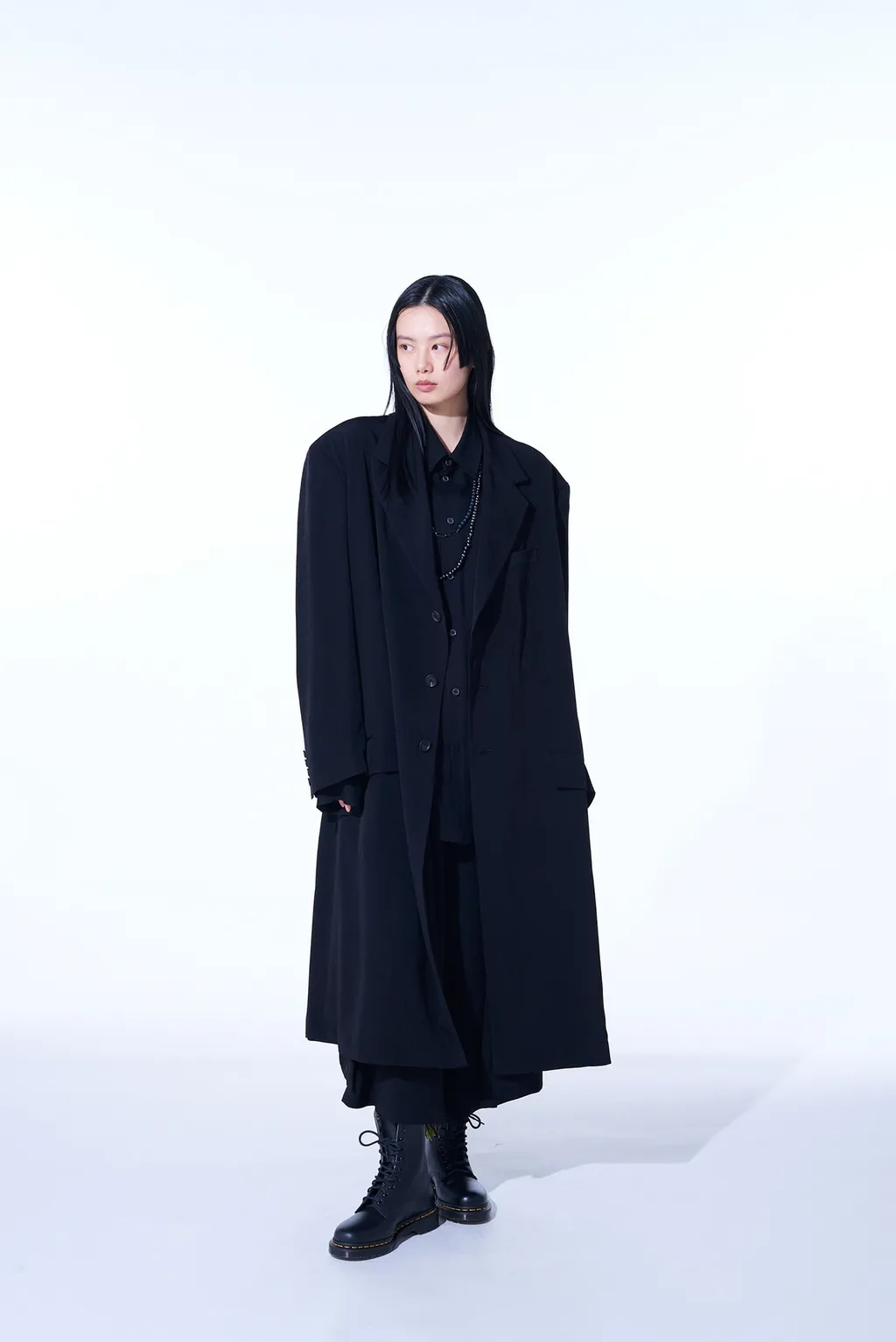 Crepe De Chine Oversized Notched Lapel Long Jacket