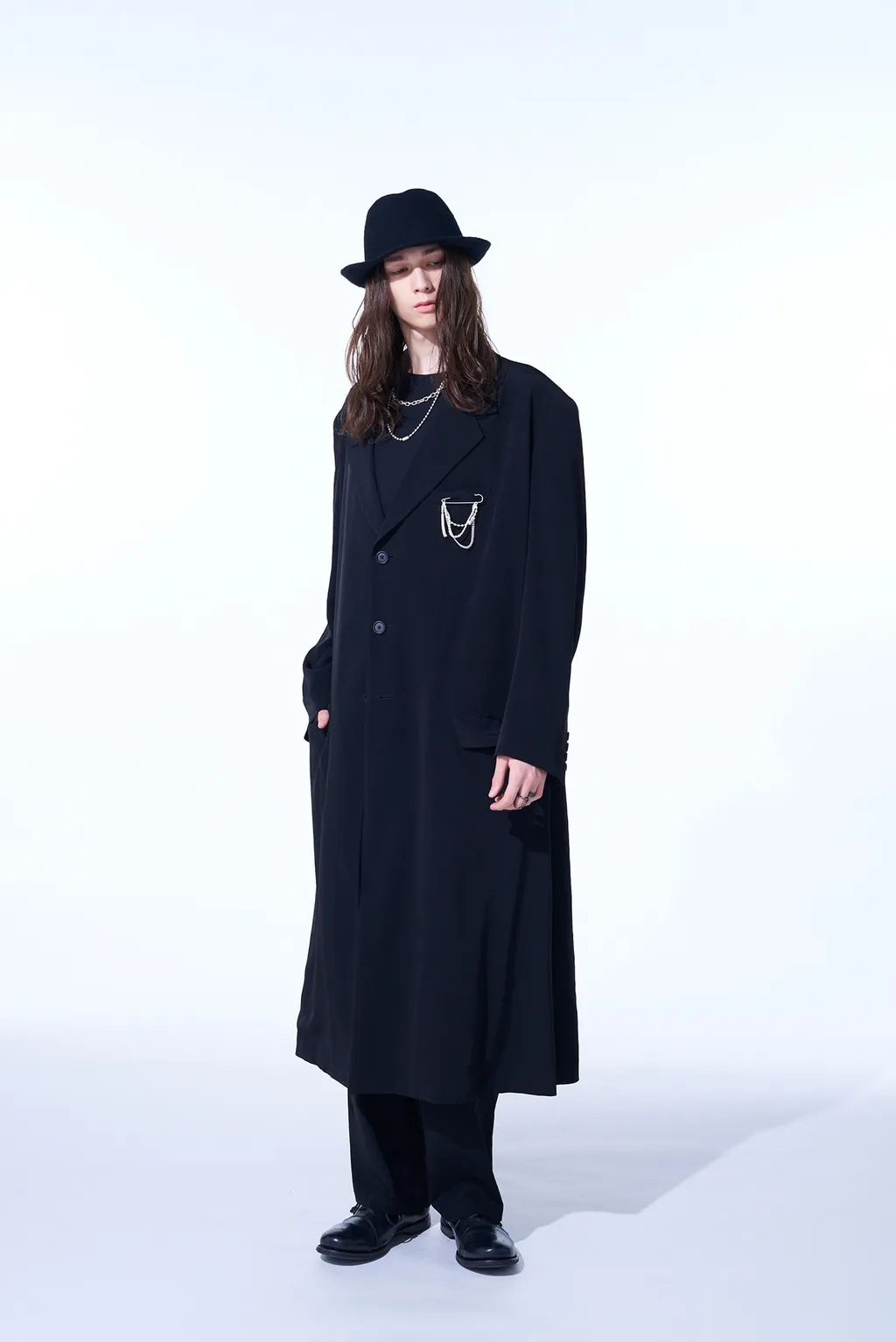 Crepe De Chine Oversized Notched Lapel Long Jacket