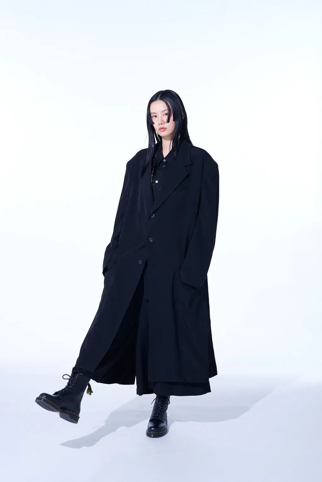 Crepe De Chine Oversized Notched Lapel Long Jacket