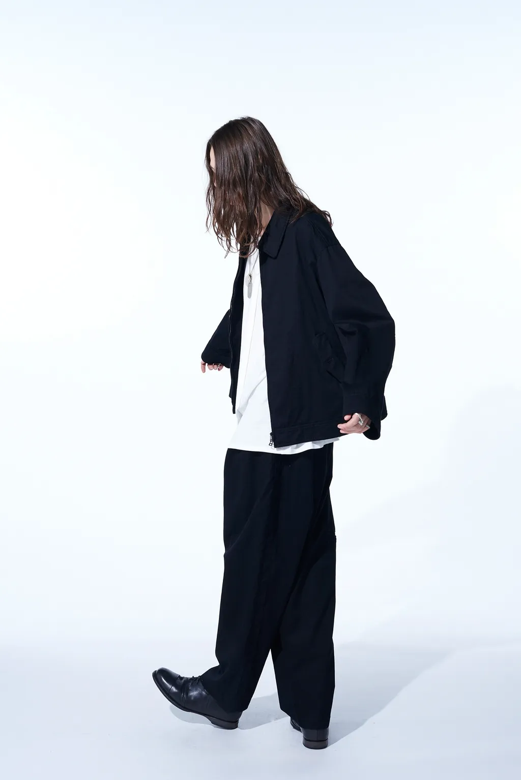 Cotton Twill 3-Tuck Wide Trousers With Side Stripes