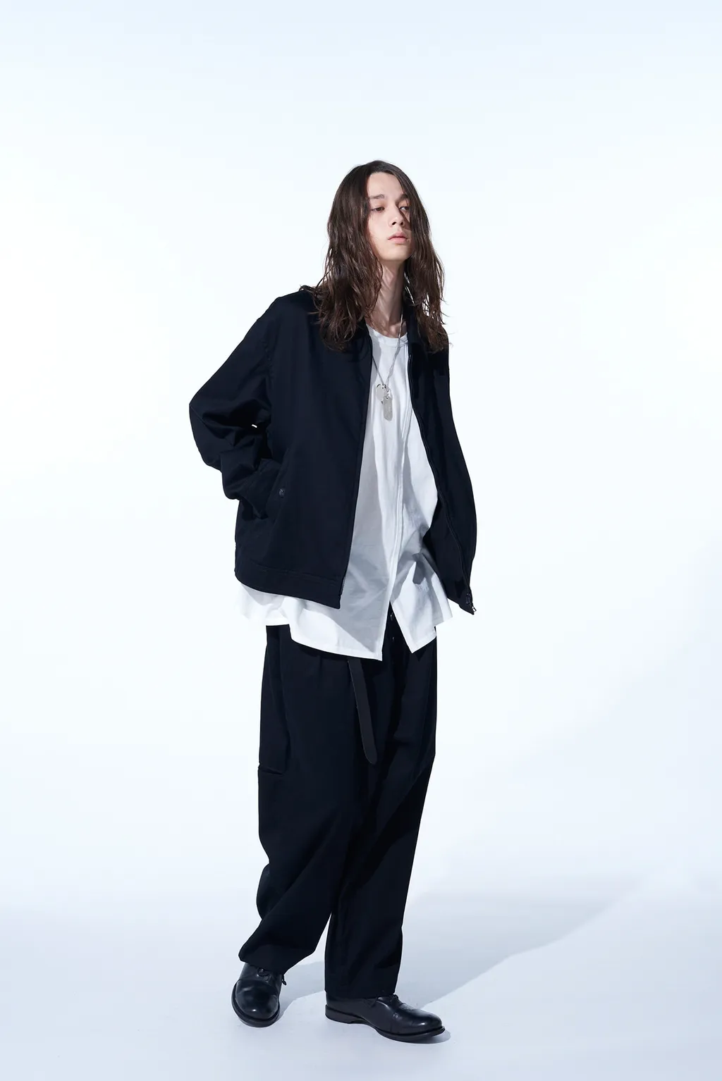Cotton Twill 3-Tuck Wide Trousers With Side Stripes