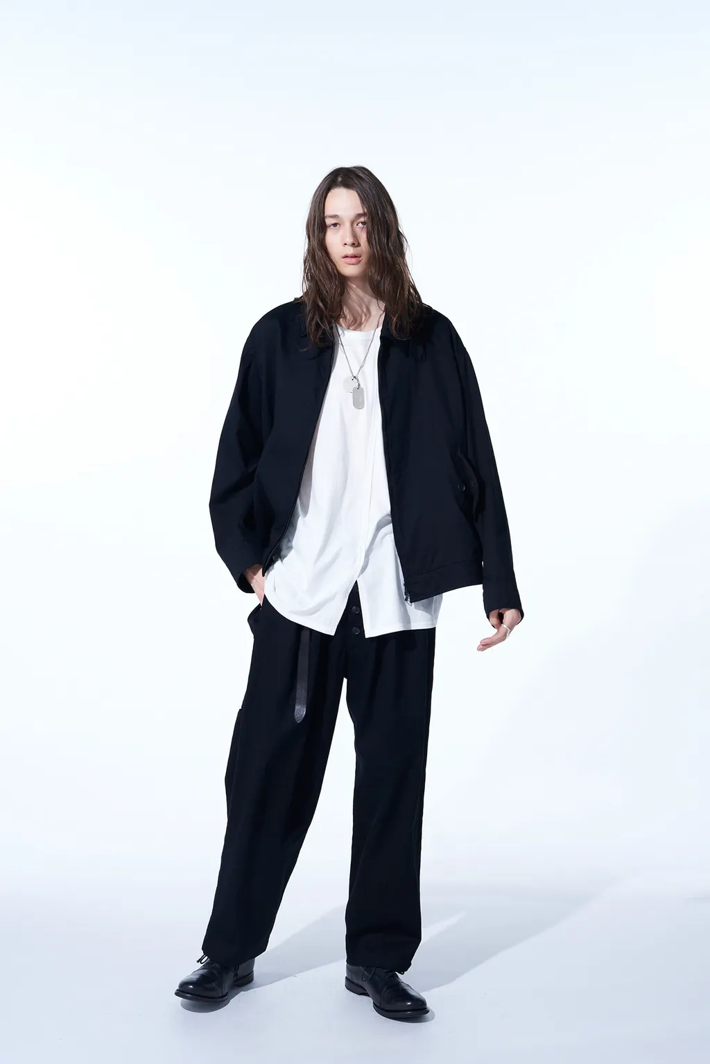 Cotton Twill 3-Tuck Wide Trousers With Side Stripes