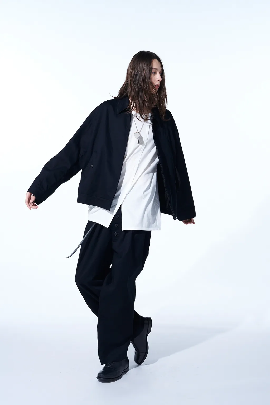 Cotton Twill 3-Tuck Wide Trousers With Side Stripes