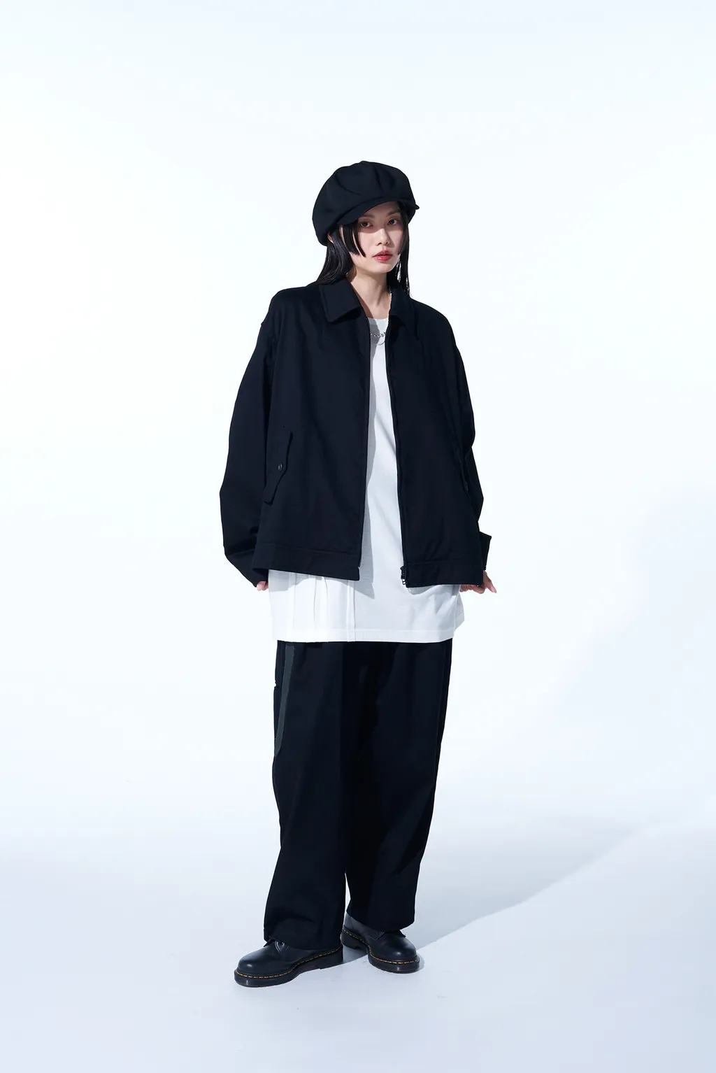 Cotton Twill 3-Tuck Wide Trousers With Side Stripes