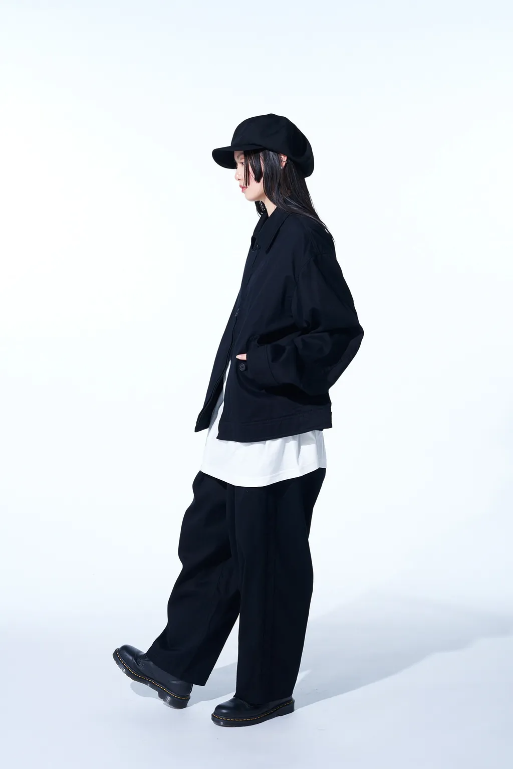 Cotton Twill 3-Tuck Wide Trousers With Side Stripes