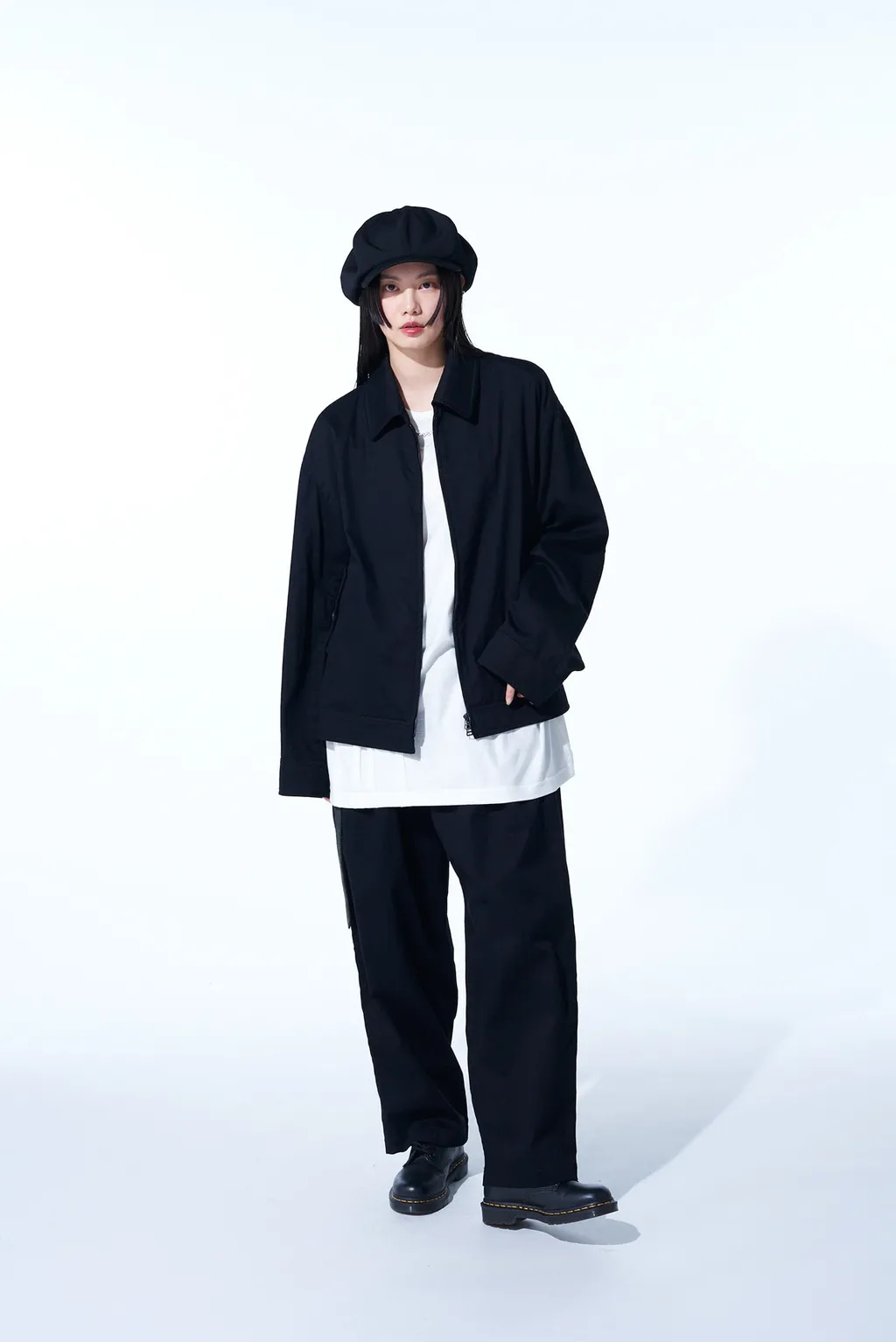 Cotton Twill 3-Tuck Wide Trousers With Side Stripes