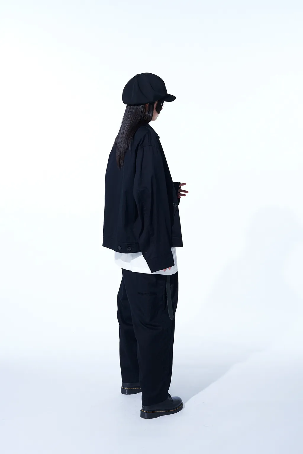Cotton Twill 3-Tuck Wide Trousers With Side Stripes