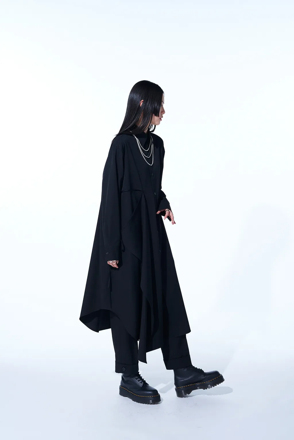 Washer Finished Wool Gabardine Shirt Dress With Double-Tailored Right Front