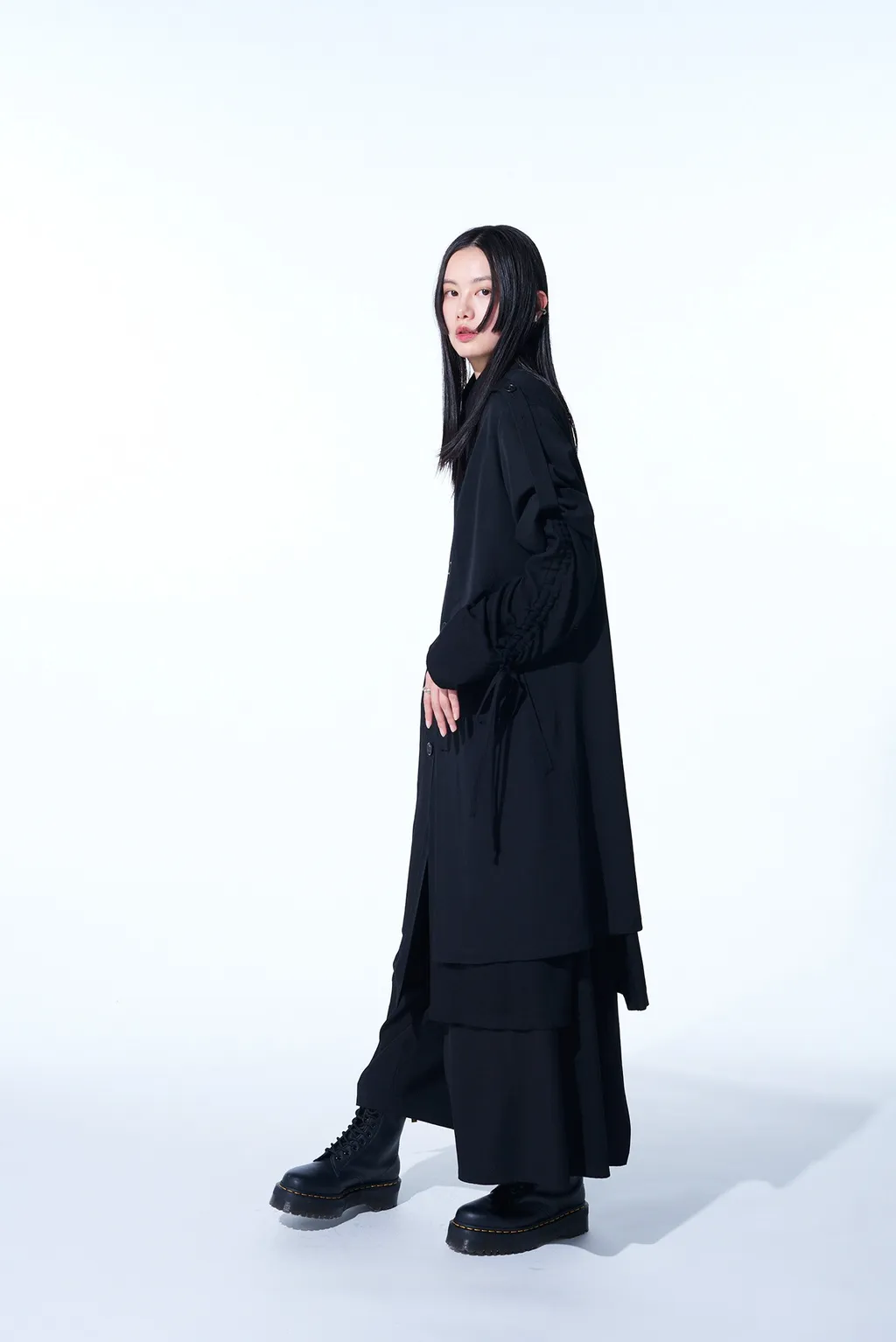 Washer Finished Wool Gabardine Long Jacket With Taped Sleeves