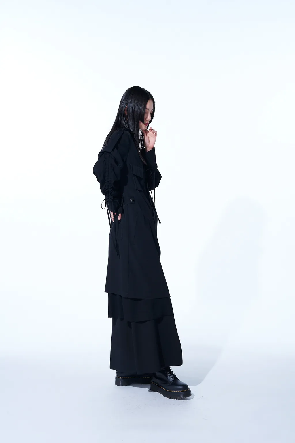 Washer Finished Wool Gabardine Long Jacket With Taped Sleeves