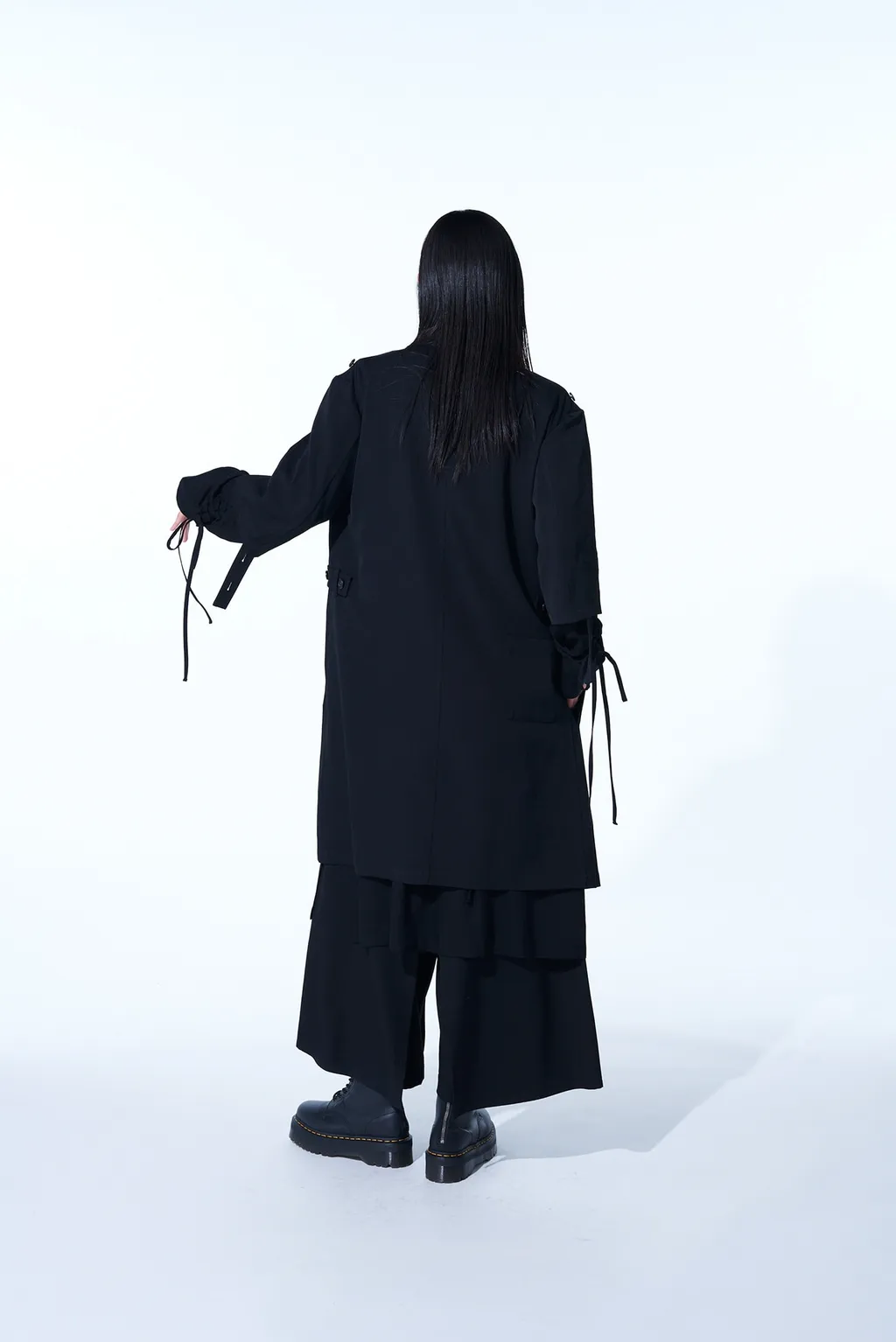 Washer Finished Wool Gabardine Long Jacket With Taped Sleeves